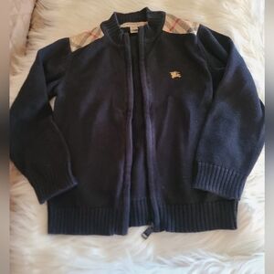 Burberry navy check zip up kids boy sweater